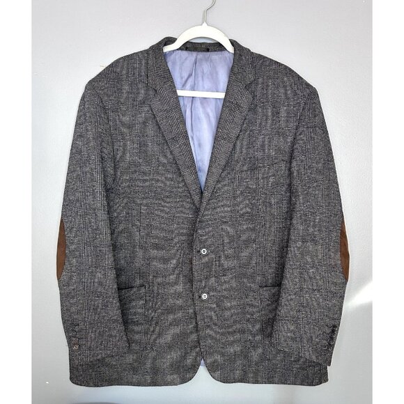 Zenbriele Blazer Mens 50R Gray Blue Glen Plaid Wool Blend Elbow Patch Sport Coat - Picture 3 of 16